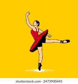 female ballet dancer side view cartoon vector illustration