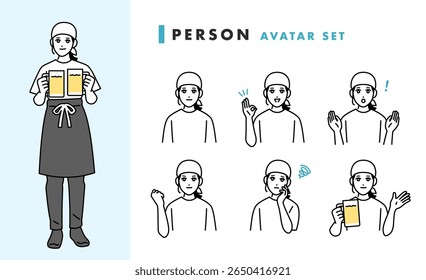 Female bar staff avatar set