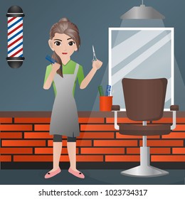 Female Barber Holding scissor and Comb
