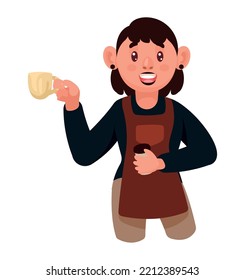 female barista with coffee cup character