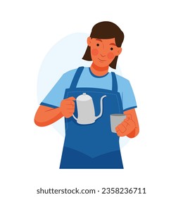 female barista making coffee wearing short sleeves