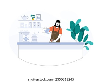 a female barista is making a cup of coffee for customers who come to the cafe where she works, she is very happy with her job
flat design, vector illustration