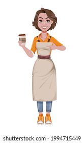 Female barista serving coffee. Coffee business concept