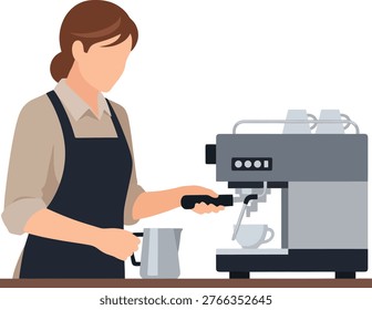 Female barista using coffee machine