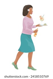 female bartender serving cocktail	
color vector illustration