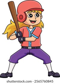 Female Baseball Batter Cartoon Colored Clipart