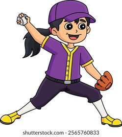 Female Baseball Pitcher Cartoon Colored Clipart