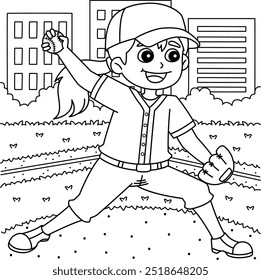 Female Baseball Pitcher Coloring Page for Kids