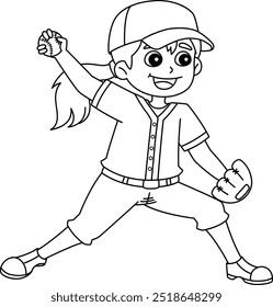 Female Baseball Pitcher Isolated Coloring Page 