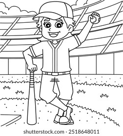 Female Baseball Player Coloring Page for Kids