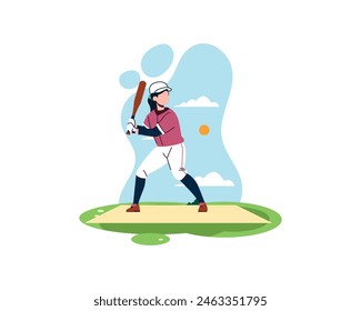 female baseball player takes steps to hit the ball. sport and recreation concept. Healthy lifestyle illustration in flatstyle design