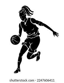 Female Basketball Athlete Dribbling Silhouette