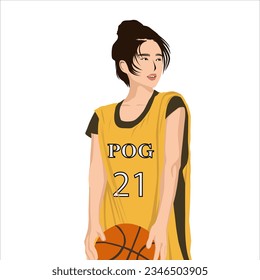 Female basketball player posing holding camera