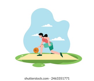 Female basketball player squats while dribbling the ball. sport and recreation concept. Healthy lifestyle illustration in flatstyle design
