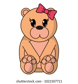 female bear cute animal with ribbon bow
