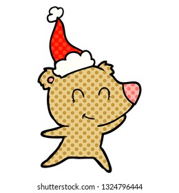 female bear hand drawn comic book style illustration of a wearing santa hat