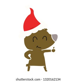 female bear hand drawn flat color illustration of a wearing santa hat