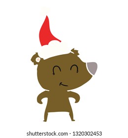 ilustración de color plano dibujada por la mano del oso femenino con un sombrero santa