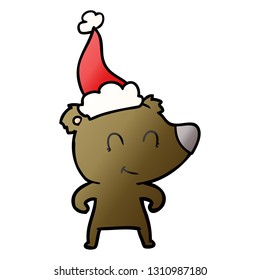 female bear hand drawn gradient cartoon of a wearing santa hat