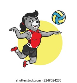female bear playing volleyball logo vector illustration