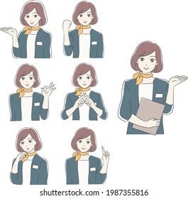 Female beautician illustration pose set version long sleeves