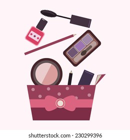 Female beautician with makeup set