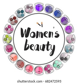 Female beauty. Set of eye shadow on white background.