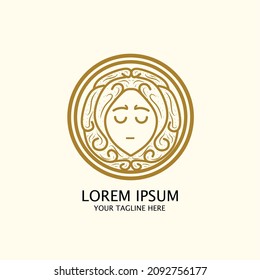 female beauty vintage logo design vector illustration, women hairstyle logo badge template, beautiful woman style.