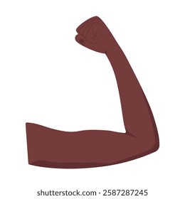 Female Biceps strength. Flex muscle arm with black color skin. Woman Exercise in gym for health. Icon of fitness, workout, bodybuilder. Accelerate action 2025 IWD pose. International Women Day element