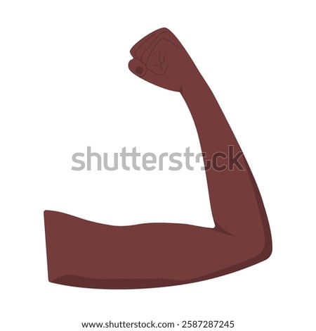 Female Biceps strength. Flex muscle arm with black color skin. Woman Exercise in gym for health. Icon of fitness, workout, bodybuilder. Accelerate action 2025 IWD pose. International Women Day element