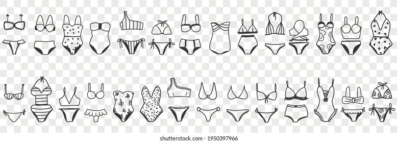 Female bikini swimwear doodle set