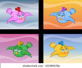 Female Bird on Different Sky Colors. The text types did converted to outlines and don’t need any font. 