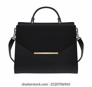 Female Black Handbag, Fashinable Accessories, Bags Design Isolated In White Background, Realistic Fashion Vector