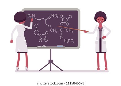 Female Black Scientist Blackboard Expert Physical Stock Vector (Royalty ...