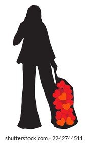 Female black silhouette with trolley full of hearts