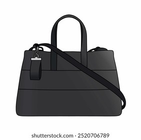 Saco De Pé Preto Feminino, Bolsa De Ombro Na Moda, Design De Bolsas Isolado No Fundo Branco, Vetor De Moda Realista