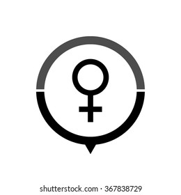 Female - black vector icon; map pointer;  message bubble