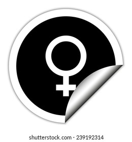 Female  - black vector icon. Round sticker.