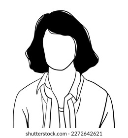 Female black and white portrait without a face. Vector illustration in cartoon style. The concept of facelessness, loneliness, infringement of women's rights