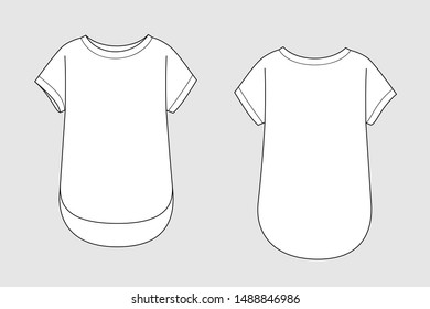 Female blouse vector template isolated on a grey background. Front and back view. Outline fashion technical sketch of clothes model.