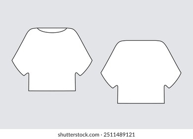Plantilla de Vector de blusa femenina aislada sobre un fondo transparente. Vista frontal y trasera. Esbozo de boceto técnico de moda de modelo de ropa.