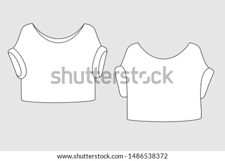 Female blouse vector template isolated on a grey background. Front and back view. Outline fashion technical sketch of clothes model.