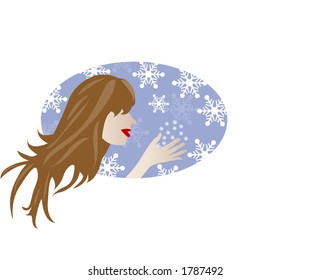 female blowing snow illustration