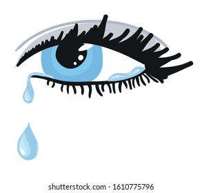 Female blue eye with tears. Vector illustration