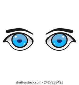 Female blue eyes comic isolated on white background. Hand drawn open female eyes 