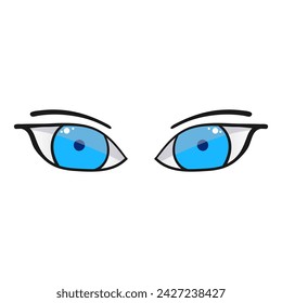 Female blue eyes comic isolated on white background. Hand drawn open female eyes 