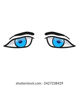 Female blue eyes comic isolated on white background. Hand drawn open female eyes 