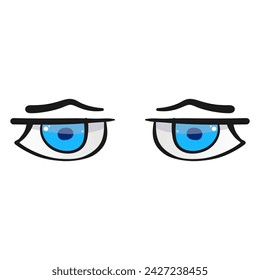 Female blue eyes comic isolated on white background. Hand drawn open female eyes 