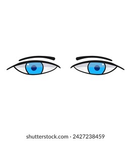 Female blue eyes comic isolated on white background. Hand drawn open female eyes 