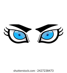 Female blue eyes comic isolated on white background. Hand drawn open female eyes 